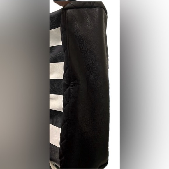Betsey Johnson Black/White Striped Tote Bag with Chain Handles - Picture 10 of 12